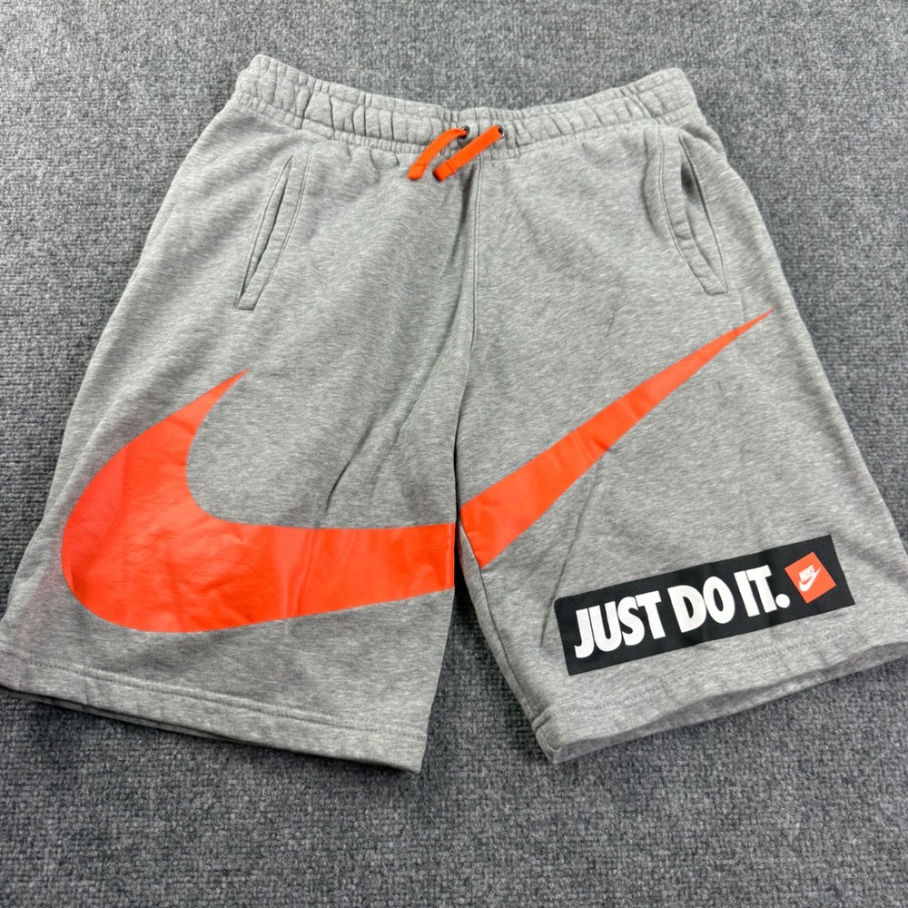 Nike Just Do It Fleece Shorts Size Medium Gray Orange Big Swoosh Men's